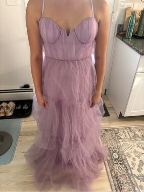 Lulu's Lavender Tiered Tulle Maxi Dress